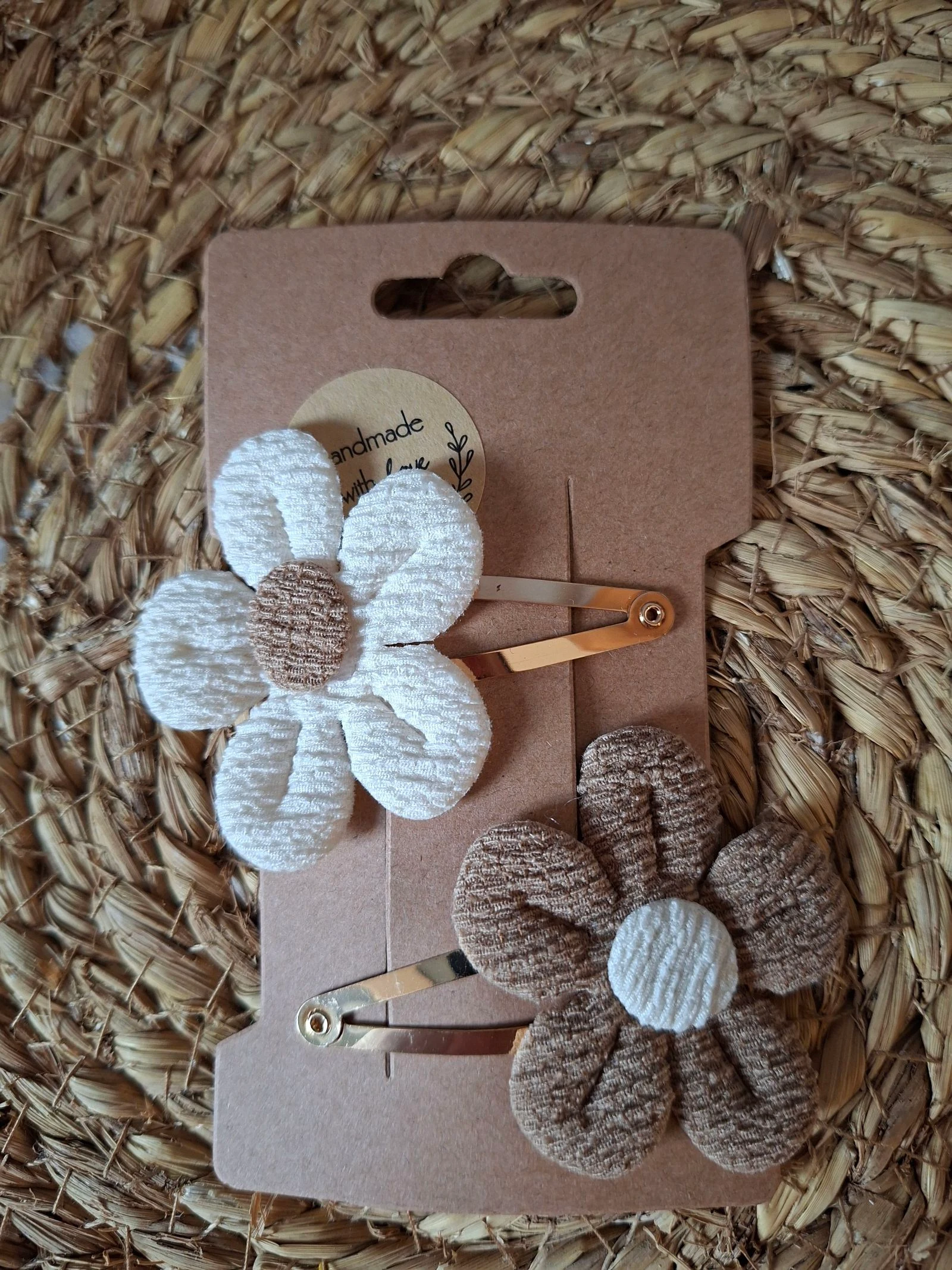 Stoffen bloem haarknipjes crème/beige – set van 2